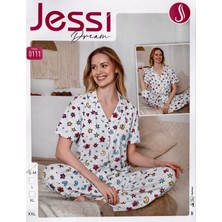 DNC Jessi Dream Kadın Yazlık Pijama Takımı Kısa Kollu Düğmeli Desenli Ev Giyim