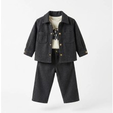 Mini Baray %100 Pamuk Erkek Çocuk Bayramlık 3’lü Takım Ceket Tişört Pantolon Şık Yeni Sezon Çocuk Takımı