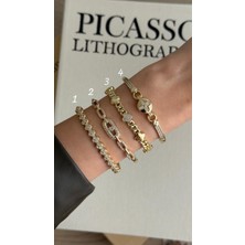 İrem Yıldız 316L Çelik Kararmaz 14K Gold Kadın Zirkon Taşlı Kelepçe Bileklik