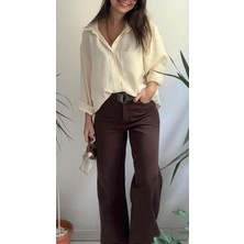 Lasorella Butik Kadın Ekru Oversıze Gömlek