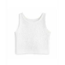 Queen Kids Kız Çocuk Likralı Taşlı  Body Beyaz