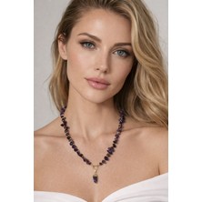 Solare Accessories Ametist Aura Kolye – Doğal Mor Kuvars Taşlı Altın Kaplama Tasarım Kolye
