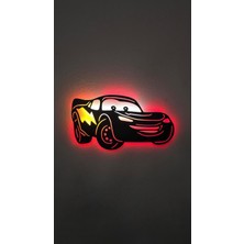 Elert Design Studio Şimşek Mcqueen Ahşap LED Işıklı Tablo – El Yapımı Lazer Kesim Dekoratif Hediye Lamba