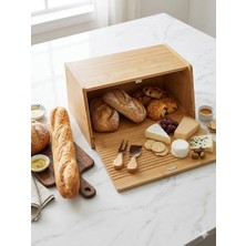 Bambu Ekmek Kutusu Ekmeklik Peynir Sunumluk Servis Bıçağı ve Çatalı