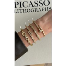 İrem Yıldız 316L Çelik Kararmaz 14K Gold Kadın Zirkon Taşlı Kelepçe Bileklik