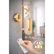 Laaysa Elips Model Sarkıt 3 Renk Gold Kaplama Oturma Yatak Çocuk Odası Duvar LED Aplik (Kumandalı)