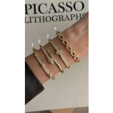 İrem Yıldız 316L Çelik Kararmaz 14K Gold Kadın Zirkon Taşlı Kelepçe Bileklik