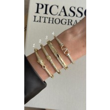 İrem Yıldız 316L Çelik Kararmaz 14K Gold Kadın Zirkon Taşlı Kelepçe Bileklik