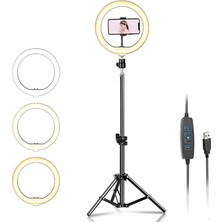 10 Inch Youtuber LED Işıklı Halka Telefon Tutuculu 10 Inch 26 cm Selfie/yayıncı/makyaj Işığı 210 cm Tripod F08