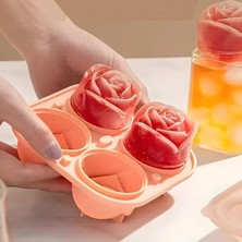 Gül Şekilli 4 Bölmeli Buz Kalıbı, Jöle ve Sunum Için