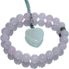 Dest-i Go Pembe Kuvars,doğal Taş Kolye ve Bileklik Seti.kalp Model