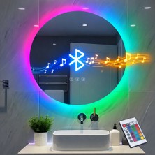 Digital Hayat Bluetooth Hoparlörlü Yuvarlak LED Akıllı Banyo Aynası - Buğu Önleyici Dokunmatik Modern Ayna