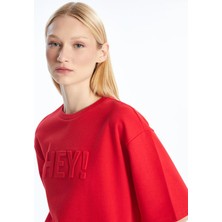 Lc Waikiki Yeni Sezon Bisiklet Yaka Baskılı Oversize Kadın Tişört