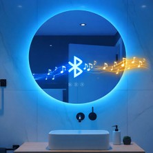Digital Hayat Bluetooth Hoparlörlü Yuvarlak LED Akıllı Banyo Aynası - Buğu Önleyici Dokunmatik Modern Ayna