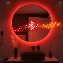 Digital Hayat Bluetooth Hoparlörlü Yuvarlak LED Akıllı Banyo Aynası - Buğu Önleyici Dokunmatik Modern Ayna