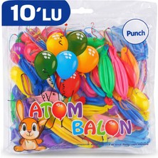 Renkli Atom Balon Punch Balon Lastik Ipli Parti Balonu 10 Adet