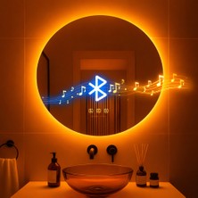Digital Hayat Bluetooth Hoparlörlü Yuvarlak LED Akıllı Banyo Aynası - Buğu Önleyici Dokunmatik Modern Ayna