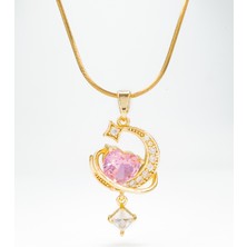 Stella Fortis Kalpli Ay Yıldız Kadın Kolye Zirkon Süslemeli, Kristal Taşlı | Yılan Zincir 🇹🇷