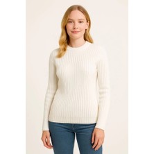 Veralya Bisiklet Yuvarlak Yaka Triko Kazak Pamuklu Kalın Fitilli Dokuma, Regular Fit Uzun Kollu Kışlık Model