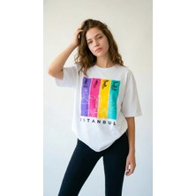  kadın oversize tişört ıstanbul baskılı beyaz / 3xl