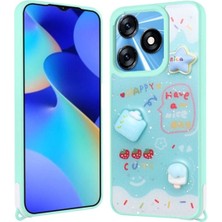 Tecno Spark 10C Uyumlu Kılıf Parlayan Simli Kabartma Figürlü Zore Cevze Kapak