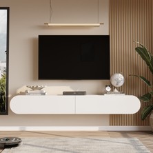 L'occi Concept Donyell 180 cm Oval Kapaklı Tv Ünitesi Modern Duvara Monte Tv Sehpası Beyaz Don1-W