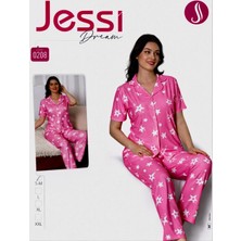 DNC Jessi Dream Kadın Pijama Takımı Pembe Yıldız Desenli Yazlık Kısa Kollu Ev Giyim