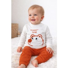 Leona Baby Turuncu Waffle Kumaş Pamuklu Ayıcık Desenli Bebek Takım