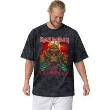 Sevbano Iron Maiden Rock Metal Müzik Grubu Baskılı Unisex Oversize Vintage Yıkamalı Tişört