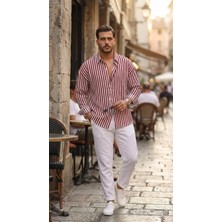 Veralya Erkek Dikey Çizgili Yarım Oversize Gömlek