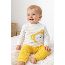 Leona Baby Sarı Waffle Kumaş Pamuklu Ayıcık Desenli Bebek Takım