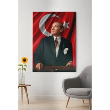  4K Hd Kalite Mgi Design 4K Ultra Yüksek Kalite Türk Bayraklı Mustafa Kemal Atatürk - Kanvas Tablo K8