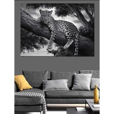  4K Hd Kalite Mgi Design Siyah Beyaz Ağaçta Leopar Dekoratif Kanvas - Mdf Ahşap Tablo