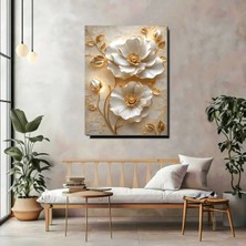  4K Hd Kalite Mgi Design 3D Altın Çiçek Desenli Lüks Kanvas Tablo