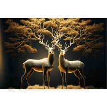  4K Hd Kalite Mgi Design Altın Gold Detaylı Geyik Kanvas Tablo