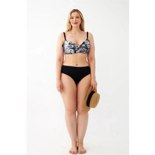 Veralya Moda Kadın Papatya Desenli Gri Büyük Beden Bikini Takımı