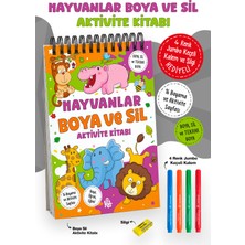 Parodi Yayınları Hayvanlar Boya ve Sil Aktivite Kitabı | 4 Renk Jumbo Keçeli Kalem ve Silgi Hediyeli
