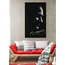  4K Hd Kalite Mgi Design Atatürk Silüeti ve Imzası Kanvas Tablo