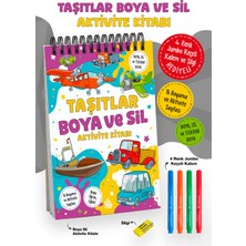 Parodi Yayınları Taşıtlar Boya ve Sil Aktivite Kitabı | 4 Renk Jumbo Keçeli Kalem ve Silgi Hediyeli