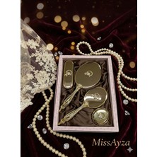 Miss Ayza Missayza Inci Kurdela 4 Parça Lüks Çeyizlik Ayna Seti - Gold Kaplama Altın Sarısı