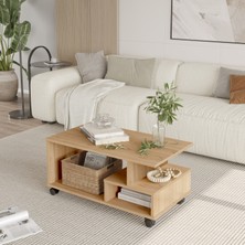 L'occi Concept Tekerlekli Orta Sehpa - Bölmeli ve Raflı Fonksiyonel Salon Sehpası - SID9-S