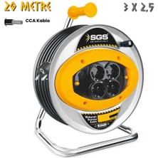 Sgs Metal Makaralı Uzatma Kablosu Cca 3x2.5 - Dörtlü Priz - 20 Mt.