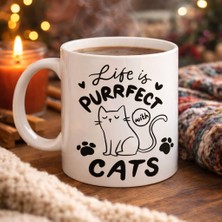 Urfakent Life Is Purrfect With Cats – Kedi Desenli Porselen Kupa Model 62 Sevimli Kedi Figürlü Kahve Kupası