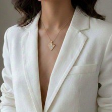 Lente Aksesuar Kadın Gold Çelik Zirkon Taşlı Geometrik Üçgen Tasarım Kolye