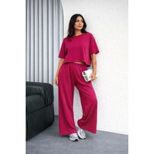 Melen Moda Osy Modal Yumuşak Dokulu Şalaş Oversize Ikili Takım Bol Paça Pantolonlu Rahat Günlük Takım - Fuşya