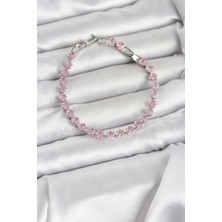 VeraGlobe Buğz Pembe Kare Zirkon Taşlı Gümüş Renk Pirinç Su Yolu Kadın Bileklik