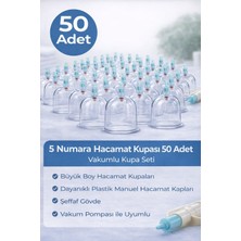 Urfakent 5 Numara Hacamat Kupası 50 Adet Vakumlu Kupa Seti – Manuel Pompa Uyumlu Şeffaf Plastik Büyük Boy Hacamat Kabı