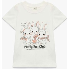 Koton Tavşan Baskılı Ekru Kız Çocuk T-Shirt 6SKG10242AK
