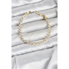 VeraGlobe Buğz Kare Zirkon Taşlı Gold Renk Pirinç Su Yolu Kadın Bileklik