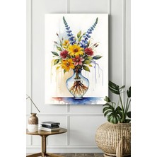  4K Hd Kalite Mgi Design Vazoda Renkli Çiçekler Kanvas Tablo - Duvar Tablosu - Çiçek Canvas Tablo - Bohem Duvar Dekorasyonu